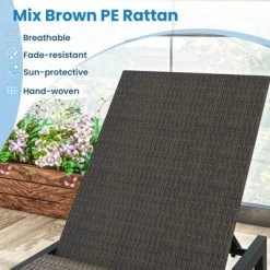 Tangkula PE Wicker Patio Chaise Lounge Chair, Outdoor 4-Position Recliner With Wheels, Outdoor Reclining Chair Mix Brown -Tangkula GUEST 59c18199 a3b5 4290 8f9f 75672a7b7f69
