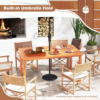Tangkula Patio Solid Wood Dining Table W/ Umbrella Hole Teak Oil Finish Rectangular 6 Tangkula Patio Solid Wood Dining Table W/ Umbrella Hole Teak Oil Finish Rectangular - Image 4
