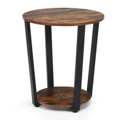 Tangkula 2-Tier Industrial Round End Table Metal Sofa Side Table W/ Storage Shelf -Tangkula GUEST 5a31acb9 3f19 430e 9693 32dff9ca7f6e