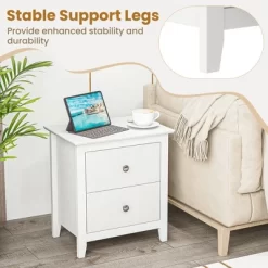 Tangkula Modern Nightstand With Storage 2 Drawers & Support Legs For Bedroom White -Tangkula GUEST 5a420f5a 2b92 4cb0 bf81 a41dead1a6c6