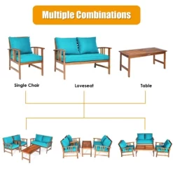 Tangkula 8pcs Wooden Patio Furniture Set Table & Sectional Sofa W/ Turquoise Cushion 14 Tangkula 8pcs Wooden Patio Furniture Set Table & Sectional Sofa W/ Turquoise Cushion -Tangkula GUEST 5a7b13f7 02b5 4c60 a439 312e6c3f2f75