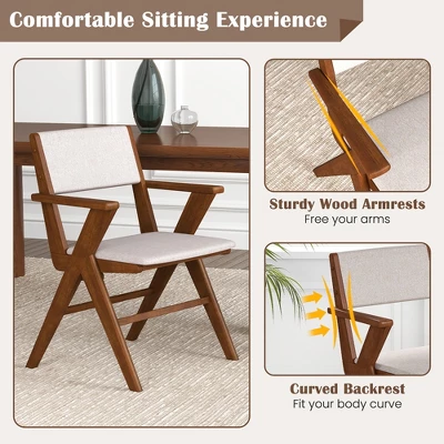 Tangkula Wooden Dining Chair Set Of 2 W/ Rubber Wood Frame Padded Seat & Back Armrests 6 Tangkula Wooden Dining Chair Set Of 2 W/ Rubber Wood Frame Padded Seat & Back Armrests - Image 4