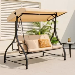 Tangkula 3-Seat Outdoor Converting Patio Swing Glider Adjustable Canopy Porch Swing