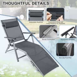 Tangkula Patio Lounge Chair Rustproof Aluminum Folding Chaise W/ Adjustable Backrest & Footrest -Tangkula GUEST 5b4cd5d3 1317 4952 8681 f190b78a6073