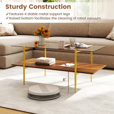 Tangkula 2-Tier Glass Coffee Table W/ Tampered Glass Tabletop & Open Storage Shelf 8 Tangkula 2-Tier Glass Coffee Table W/ Tampered Glass Tabletop & Open Storage Shelf - Image 6