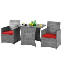 Tangkula 3PCS Patio Rattan Furniture Set Outdoor Wicker Table & Chair Set W/Cushions White/Red/Gray/Turquoise/Navy 15 Tangkula 3PCS Patio Rattan Furniture Set Outdoor Wicker Table & Chair Set W/Cushions White/Red/Gray/Turquoise/Navy -Tangkula GUEST 5b72f8d2 608f 4de9 94cd e343ab85194b