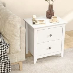 Tangkula Modern Nightstand With Storage 2 Drawers & Support Legs For Bedroom White -Tangkula GUEST 5b9340c4 0316 4368 9aa9 2518002c4771
