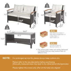 Tangkula Patio Rattan 4PCS Cushioned Chair Side Table Set Bistro Set Classic Furniture Single Sofa Thick Cushion Loveseat For Garden Off White/Navy -Tangkula GUEST 5bb13e71 9c01 4cf7 97b5 732bdffee115