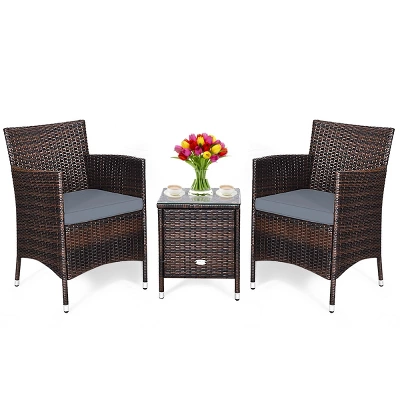 Tangkula 3-Piece Patio Wicker Rattan Furniture Set Conversation Sofa Set W/Coffee Table Grey 10 Tangkula 3-Piece Patio Wicker Rattan Furniture Set Conversation Sofa Set W/Coffee Table Grey - Image 8