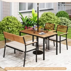 Tangkula Set Of 4 Patio Furniture Set Outdoor Dining Chair Set For 4 W/Acacia Wood & Metal Frame Umbrella Hole 1 Table 2 Armchairs 1 Bench -Tangkula GUEST 5bc8e8ba 0b57 4350 a07d 6e9f941ce156