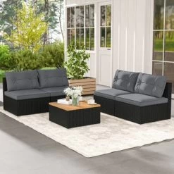 Tangkula Set Of 5 Rattan Sofa Set Outdoor Wicker Furniture Set W/Seat & Back Cushions Square Coffee Table Patio Sofa Set Gray 15 Tangkula Set Of 5 Rattan Sofa Set Outdoor Wicker Furniture Set W/Seat & Back Cushions Square Coffee Table Patio Sofa Set Gray -Tangkula GUEST 5bd509ea 8cf3 4e04 a25b c4e078f0ae65