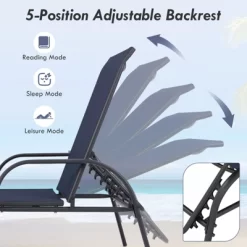 Tangkula Outdoor Lounge Chair Patio Chaise Lounge With Adjustable Backrest Reclining Pool Lounge Chair For Outside With Heavy Duty Steel Frame Navy -Tangkula GUEST 5c430115 6f30 4358 9fcc f4077add39ef