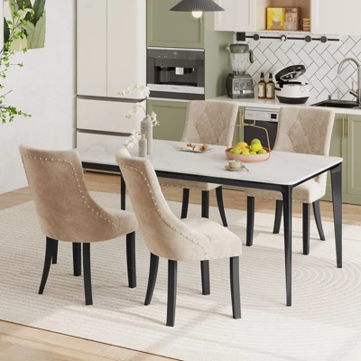 Tangkula Upholstered Dining Chairs Set Of 4 Tufted Wingback Chairs W/ Solid Wood Legs 5 Tangkula Upholstered Dining Chairs Set Of 4 Tufted Wingback Chairs W/ Solid Wood Legs - Image 3