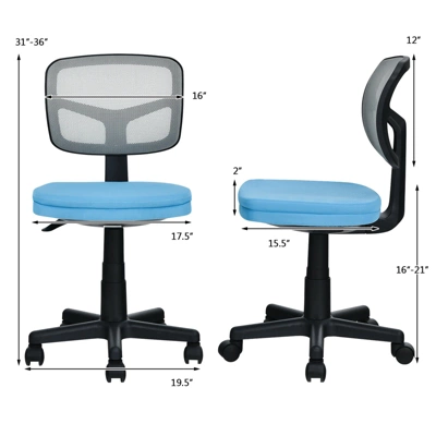 Tangkula Armless Mesh Office Chair Ergonomic Swivel Computer Desk Chair Height Adjustable Task Chair For Adults And Kids 5 Tangkula Armless Mesh Office Chair Ergonomic Swivel Computer Desk Chair Height Adjustable Task Chair For Adults And Kids - Image 3