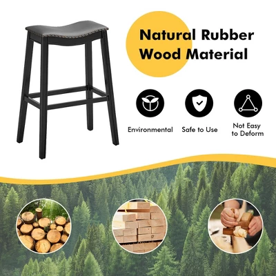 Tangkula Set Of 2 Saddle Bar Stools Bar Height Kitchen Chairs W/ Rubber Wood Legs 8 Tangkula Set Of 2 Saddle Bar Stools Bar Height Kitchen Chairs W/ Rubber Wood Legs - Image 6