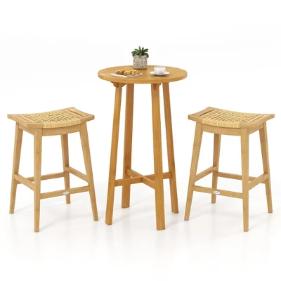 Tangkula 3 Piece Patio Bar Set Round Cocktail Table W/ 2 Rattan Saddle Stools 9 Tangkula 3 Piece Patio Bar Set Round Cocktail Table W/ 2 Rattan Saddle Stools - Image 7