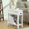 Tangkula White 2 Tier Narrow Nightstand End Bedside Sofa Side Table With Drawer And Shelf