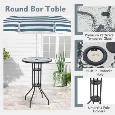 Tangkula 3PCS Bistro Set Folding Chairs Round Bar Table W/ 1.6" Umbrella Hole Yard Patio 7 Tangkula 3PCS Bistro Set Folding Chairs Round Bar Table W/ 1.6" Umbrella Hole Yard Patio - Image 5