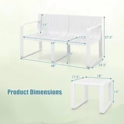 Tangkula 3 PCS Patio Furniture Set W/1 Loveseat & 2 Side Tables All-Weather Bistro Set White -Tangkula GUEST 5d197f48 8c8f 4892 a9f1 1885936ae957