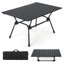 Tangkula Folding Camping Table Collapsible Aluminum Roll Up Beach Table With Carrying Bag 4-Level Adjustable Height Dark/Silver -Tangkula GUEST 5d1ce01a f9a9 4619 8dab b6b4976c923b