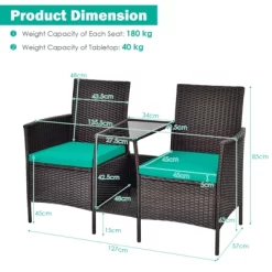 Tangkula Patio Loveseat 2 Person Cushioned Seats With Center Table Outdoor Rattan Furniture Set Turquoise/ Red -Tangkula GUEST 5d24d1c9 6efa 4898 93af 3efe71ce8d74