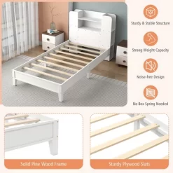 Tangkula Twin Size Bed Frame Wooden Platform Bed Kids Bed Frame W/ Bookcase Headboard 16 Tangkula Twin Size Bed Frame Wooden Platform Bed Kids Bed Frame W/ Bookcase Headboard -Tangkula GUEST 5d53fa4c f4ba 41ab 8892 0e796a5da228