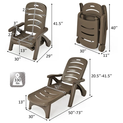Tangkula 2 PCS Patio Chaise Lounge Chair 5-Position Folding Recliner For Beach Poolside Backyard 5 Tangkula 2 PCS Patio Chaise Lounge Chair 5-Position Folding Recliner For Beach Poolside Backyard - Image 3