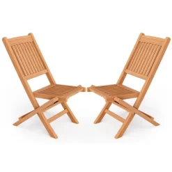 Tangkula Set Of 2 Teak Wood Outdoor Chair Folding Portable Patio Chair W/ Slatted Seat & Back