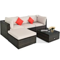 Tangkula 5-Piece Outdoor Patio Sectional Rattan Wicker Sofa Set W/ Cushion -Tangkula GUEST 5dac6e95 b6e1 4ae1 8a7e 24295281618f 1