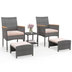 Tangkula 5 Pieces Wicker Patio Furniture Set PE Rattan Porch Chairs W/ Ottomans 21 Tangkula 5 Pieces Wicker Patio Furniture Set PE Rattan Porch Chairs W/ Ottomans -Tangkula GUEST 5dc24d99 97fd 4a74 a5c0 945780645cee