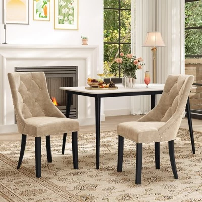 Tangkula Upholstered Dining Chairs Set Of 4 Tufted Wingback Chairs W/ Solid Wood Legs 6 Tangkula Upholstered Dining Chairs Set Of 4 Tufted Wingback Chairs W/ Solid Wood Legs - Image 4