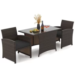 Tangkula 3 Piece Patio Wicker Dining Set 2 Rattan Chairs W/ Rectangle Tempered Glass Dining Table -Tangkula GUEST 5e1bb1ab bd63 4919 989d ea83b5c50006