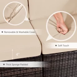 Tangkula 7PCS Patio Rattan Furniture Set Fire Pit Table Cover Cushion Beige -Tangkula GUEST 5e284cbb 8139 4b90 9a2f e597566b9e51