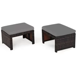 Tangkula 2 PCS Outdoor Wicker Ottoman Patio Rattan Furniture Metal Footrest Seat Square Footstool With Cushion -Tangkula GUEST 5e4aaede fc9d 48a5 95e6 c29a76ddc94b
