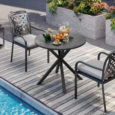 Tangkula 34 Inch Round Patio Bistro Table W/ Wood-Like Top & X-Shaped Legsfor Outside 4 Tangkula 34 Inch Round Patio Bistro Table W/ Wood-Like Top & X-Shaped Legsfor Outside - Image 2