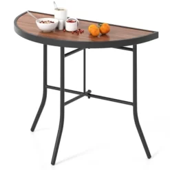 Tangkula 2PCS Half-Round Folding Event Table Foldable Banquet Table W/ Metal Frame Brown -Tangkula GUEST 5e75b6c7 9d5d 49e2 aa5b 8604f65728c9