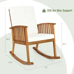 Tangkula Patio Rocking Chair Acacia Wood Rocker W/ Seat & Back Cushions Safe & Comfortable Rocking -Tangkula GUEST 5e786b47 4993 4fdb 8344 4dc314506d57