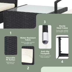 Tangkula 3PCS Wicker Rattan Furniture Patio Coffee Table Chair W/ Washable Cushion -Tangkula GUEST 5e8d83a6 5e88 4404 baca bc513a22af99