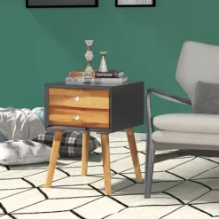Tangkula Wooden Nightstand With 2 Storage Drawers Accent End Side Table For Bedroom&Living Room 14 Tangkula Wooden Nightstand With 2 Storage Drawers Accent End Side Table For Bedroom&Living Room -Tangkula GUEST 5f317e54 0dcc 4859 874e d67eb7dd4a8d