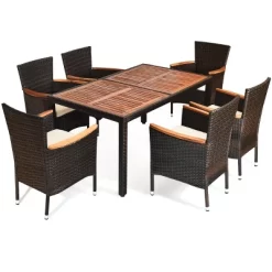 Tangkula 7pcs Patio Rattan Dining Set 6 Stackable Cushioned Chairs Patio -Tangkula GUEST 5f585041 25b7 4cba ba52 7f7c7876c1ab