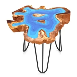 Tangkula 21" Teak Wood End Table Outdoor Epoxy Resin Side Table W/ Irregular Tabletop -Tangkula GUEST 5f69870d 30e7 49a3 a462 178675ee35e5