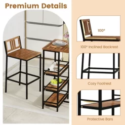 Tangkula 3 Pieces Outdoor Wood Bar Set W/ 3-Tier Storage Shelf & Metal Frame For Backyard 17 Tangkula 3 Pieces Outdoor Wood Bar Set W/ 3-Tier Storage Shelf & Metal Frame For Backyard -Tangkula GUEST 5f7b3b9a 78a0 4249 9a4f 0b1f1efdf9d4