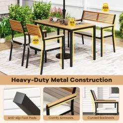 Tangkula Set Of 4 Patio Furniture Set Outdoor Dining Chair Set For 4 W/Acacia Wood & Metal Frame Umbrella Hole 1 Table 2 Armchairs 1 Bench -Tangkula GUEST 5fbffd23 8775 43a2 8334 cb6260442057
