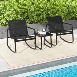 Tangkula 3 Piece Rocking Bistro Set Patio Furniture Set W/ 2 Rocking Chairs & Glass-Top Coffee Table -Tangkula GUEST 5fdc733d bb0d 467c 86e8 2a9fd3e2609a