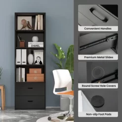 Tangkula 74” Tall Bookcase 4-tier Open Bookshelf With 2 Slide-out Drawers Modern Display Shelf With Anti-toppling Device Multipurpose Wooden Storage Organizer White/Black -Tangkula GUEST 5ff65e49 66c1 48bc 9483 b7ed260a1229