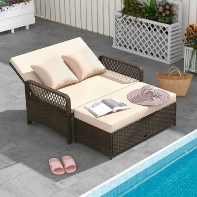 Tangkula Patio Rattan Daybed Wicker Loveseat Sofa W/ Multifunctional Ottoman 3 Tangkula Patio Rattan Daybed Wicker Loveseat Sofa W/ Multifunctional Ottoman