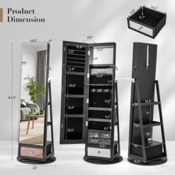 Tangkula 360° Swivel Jewelry Cabinet W/ Mirror Jewelry Storage Organizer Built-in Lights Black -Tangkula GUEST 602bf175 9bd5 406b b9c7 0f1e071067cc