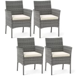 Tangkula Outdoor PE Wicker Chairs Set Of 4 Patio Dining Armchairs W/ Padded Cushions -Tangkula GUEST 60626cc1 b707 4e75 ad78 6972fe726dbd
