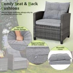 Tangkula 3PCS Patio Rattan Sofa Set Outdoor Wicker Conversation Set Glass Tabletop W/ Grey Cushion 15 Tangkula 3PCS Patio Rattan Sofa Set Outdoor Wicker Conversation Set Glass Tabletop W/ Grey Cushion -Tangkula GUEST 60a0e36b c215 4878 9954 15de27d93c43