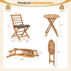 Tangkula 3 Piece Patio Wood Bistro Set Folding Table Chair Set W/Soft Seat Cushions Acacia Wood Frame High-Back Portable Chairs -Tangkula GUEST 60ac5a93 6a6a 41ab 9ee7 84059d82f20e
